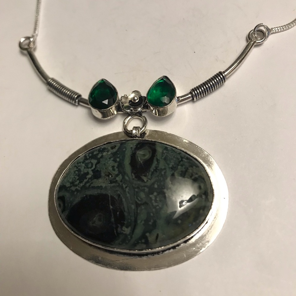 Kamababa Chrome Diopside Stamped 925 Sterling Silver Necklace